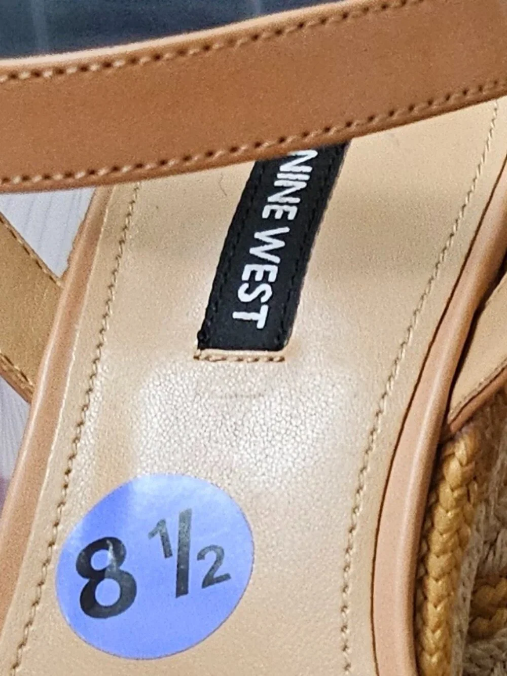 Nine West Same Tan Braided Platform Espadrille Block Heel Sandals 8.5M - Picture 4 of 7